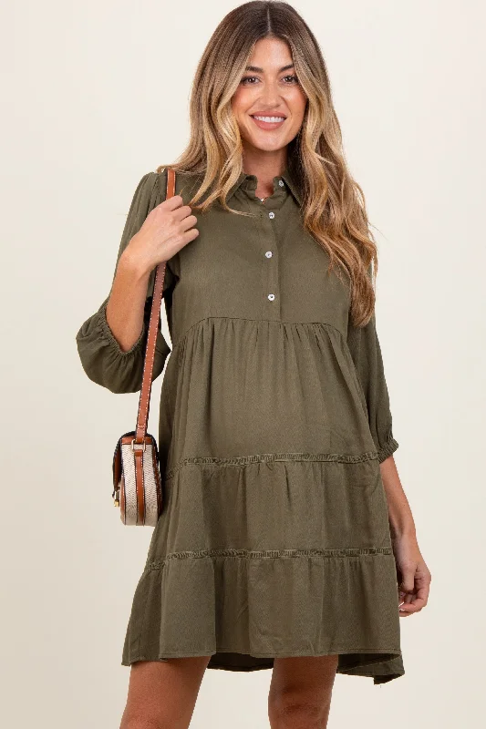 maternity fancy dress -Olive Collared Tiered Maternity Dress