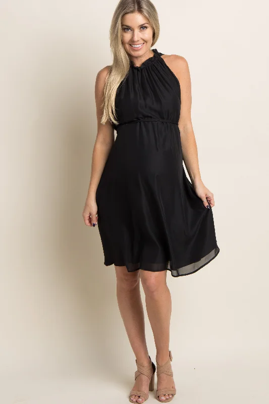 maternity spring dress -PinkBlush Black Chiffon High Neck Maternity Dress