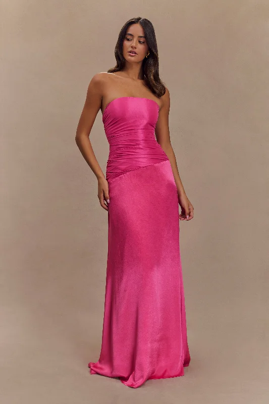 Women's maxi dress sunny peach -Serena Strapless Taffeta Maxi Dress - Crimson Pink