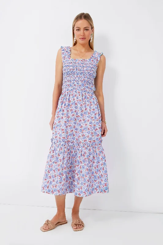 sleeveless polka dot dress -Blue Peggy Floral Sleeveless Smocked Dress