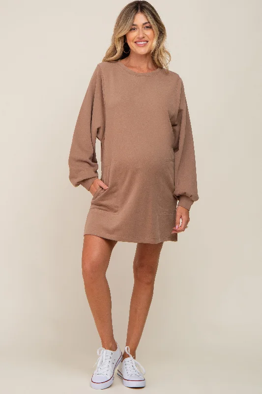 maternity chic elegant dress -Mocha Ultra Soft Maternity Sweatshirt Dress