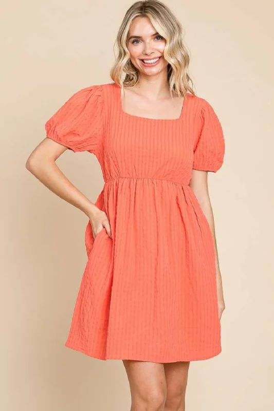 short sleeve lace trim dress -Culture Code Textured Square Neck Short Sleeve Dress