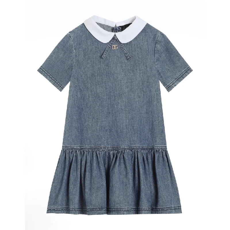 short sleeve Y2K dress -Short Sleeves Denim Dress