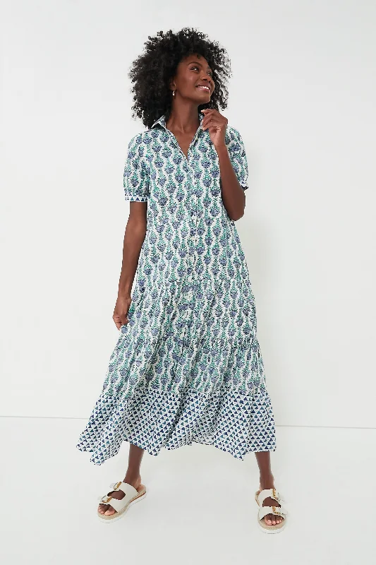 short sleeve cocktail dress -Blue Multi Short Sleeve Maxi Dress