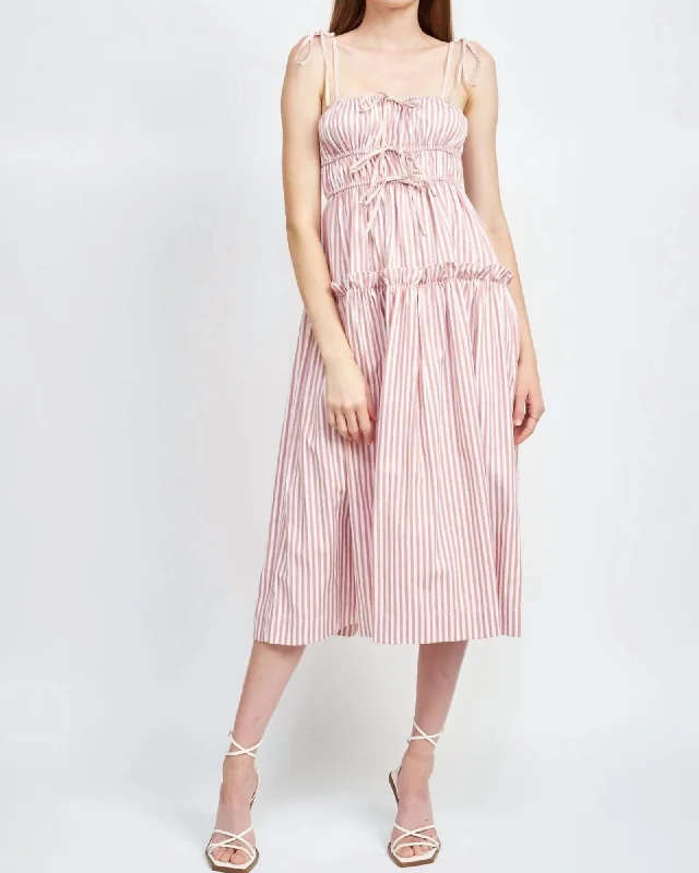 sleeveless layered ruffle dress -Striped Sleeveless Dress in Pink | Pink