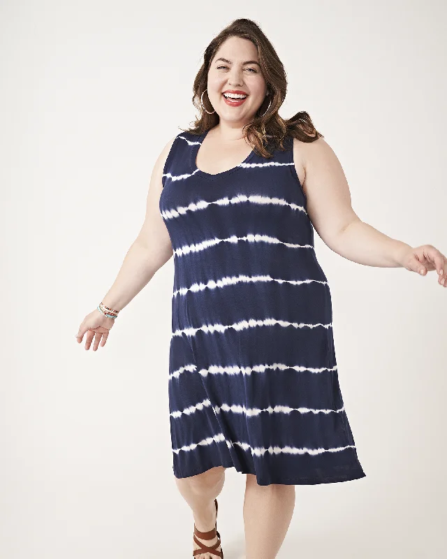 sleeveless garden party dress -Marceline Sleeveless Tie-Dye Dress | Navy / White