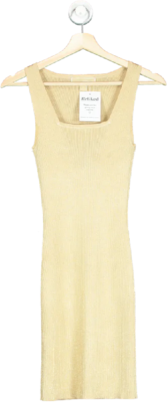 sleeveless evening gown -Michael Kors Gold Sleeveless Ribbed Dress UK XS