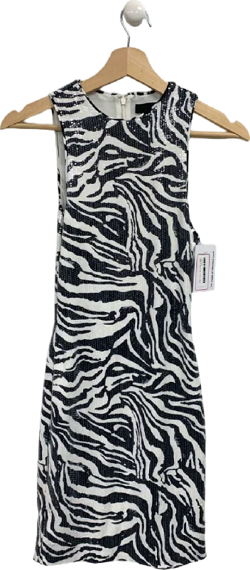 sleeveless iconic dress -Rotate Bright White Zebra Sequins Sleeveless Dress UK XS