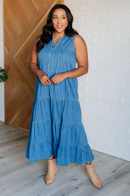 Women's maxi dress sunny peach -Perfect Choice Denim Maxi Dress