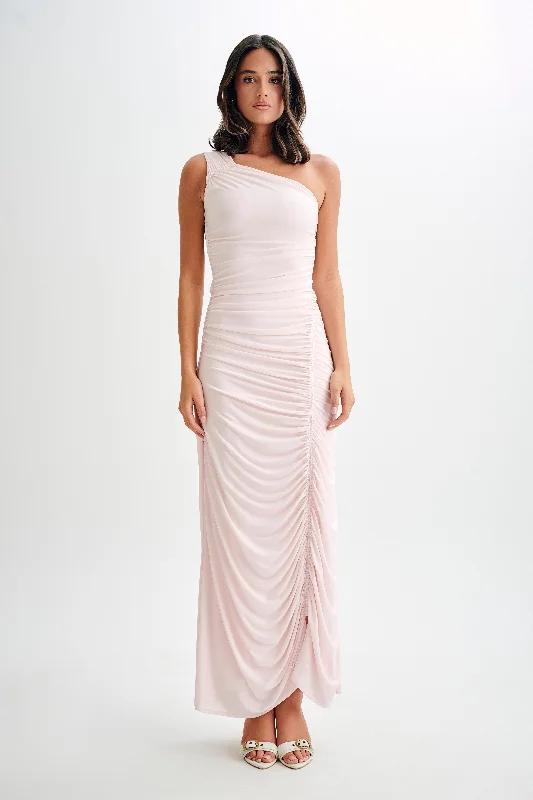 Women's maxi dress evening chic -Capri Gathered Slinky Maxi Dress - Powder Pink