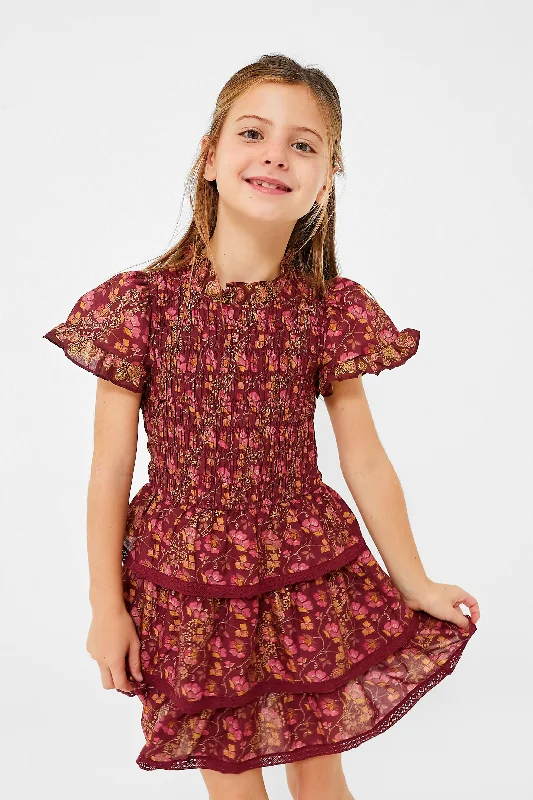 short sleeve chiffon dress -Maroon Giulia Short Sleeve Tiered Dress