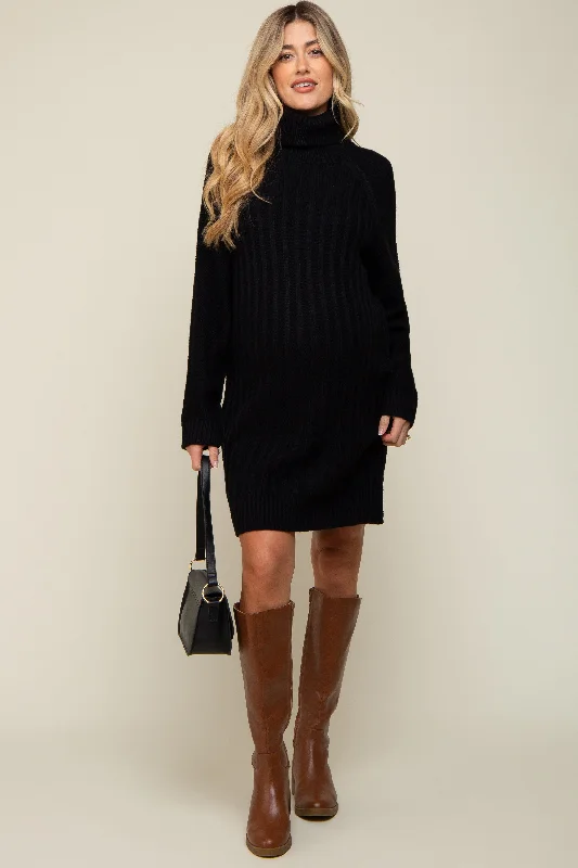 maternity wrap around dress -Black Turtleneck Maternity Sweater Dress