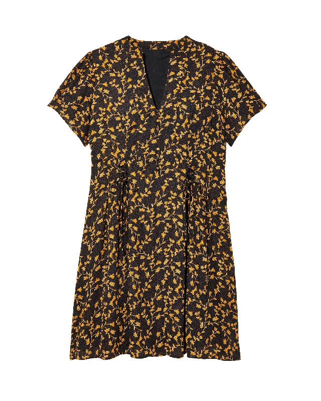 short sleeve round neck dress -Edina Short Sleeve Dress | Black / Yellow