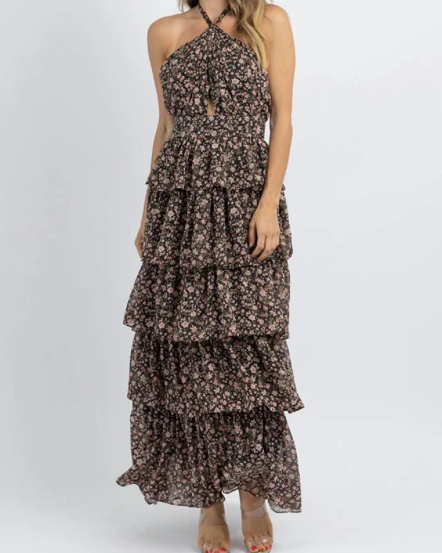 Women's maxi dress summer sweep -Hyland Floral Frill Maxi Dress In Black | Black