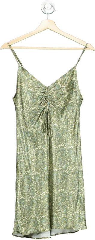 sleeveless empire waist dress -Zara Green Paisley V-Neck Sleeveless Dress UK S