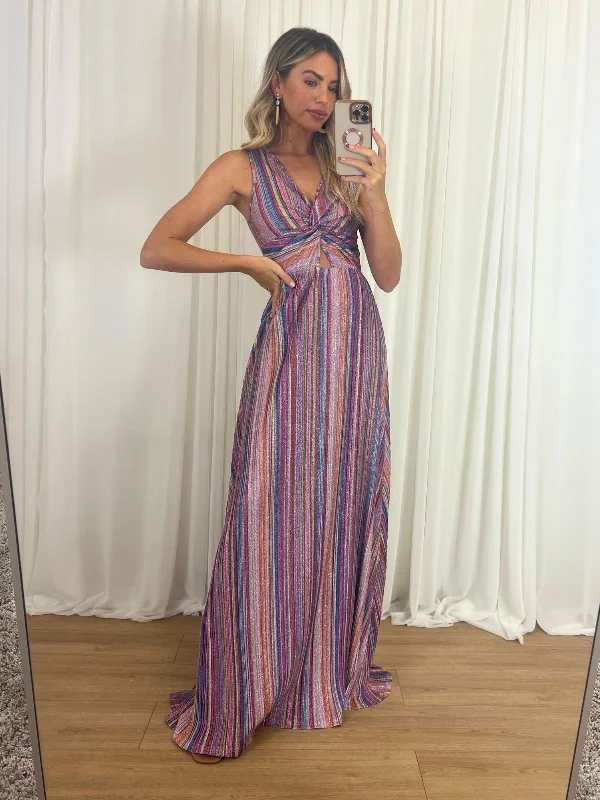 Women's maxi dress slate blue -Florence Stripe Sparkle Maxi Dress in Multi