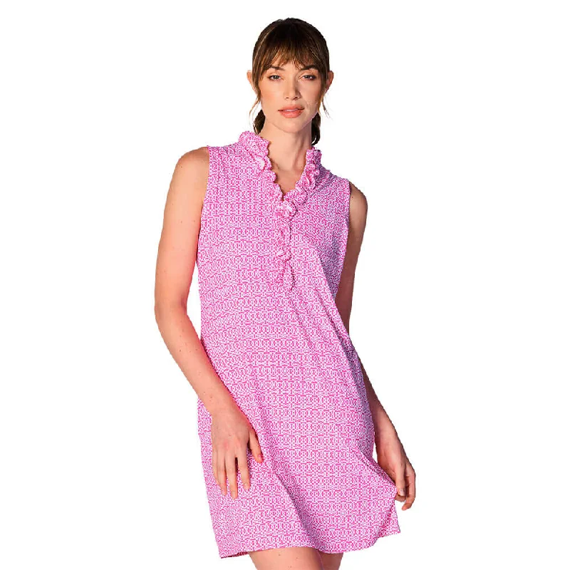 sleeveless straight dress -G Lifestyle Cubic Sleeveless Double Ruffle Dress - Hot Pink