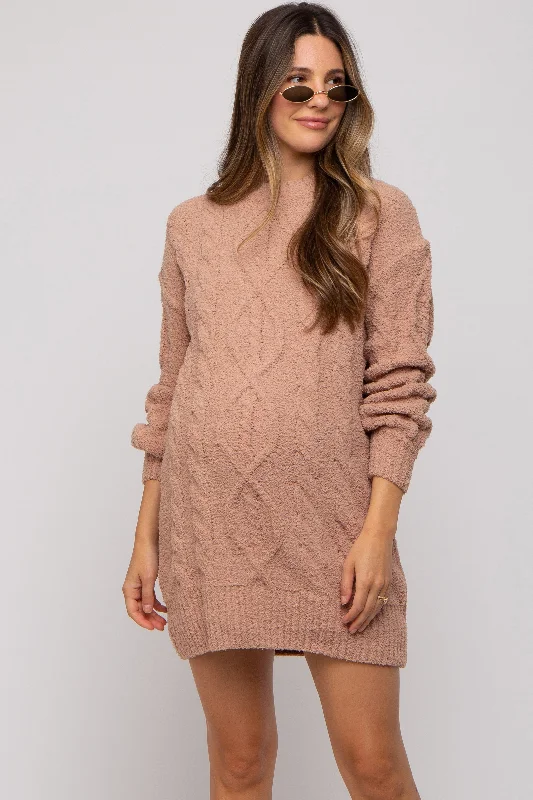 maternity professional maternity dress -Camel Soft Knit Maternity Sweater Dress