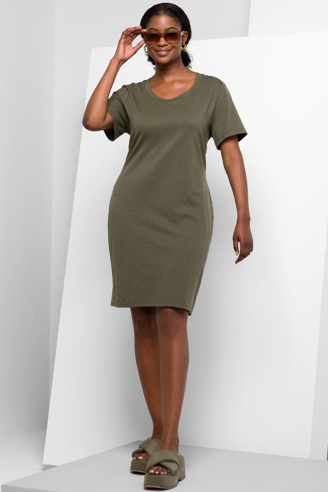 short sleeve business casual dress -Short Sleeve Bodycon Dress Green