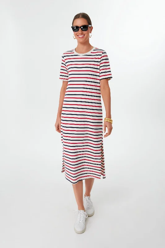 short sleeve midi dress -Americana Stripe Short Sleeve Gio Maxi Dress