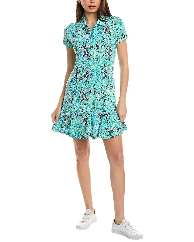 short sleeve mid-length dress -IBKUL Short Sleeve Godet Dress