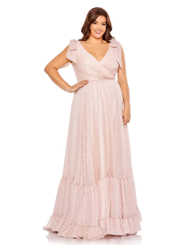 sleeveless V-neck dress -Iridescent Polka Dot Soft Tie Sleeveless Gown | Blush