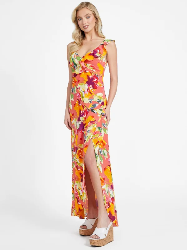 sleeveless corset dress -Astella Floral Sleeveless Long Dress