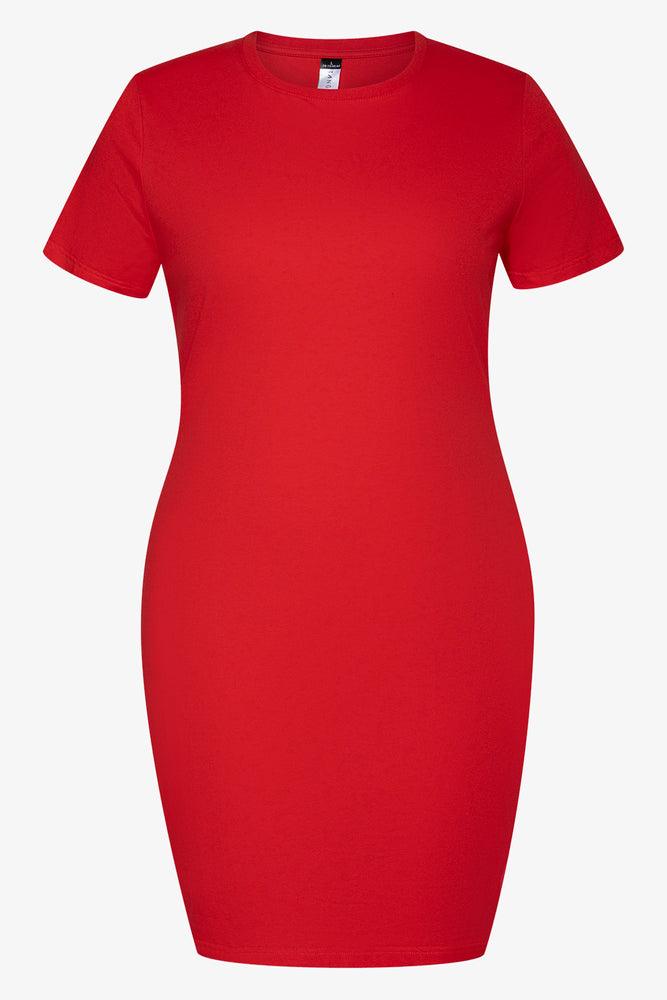 short sleeve beach dress -Short Sleeve Bodycon Dress Red