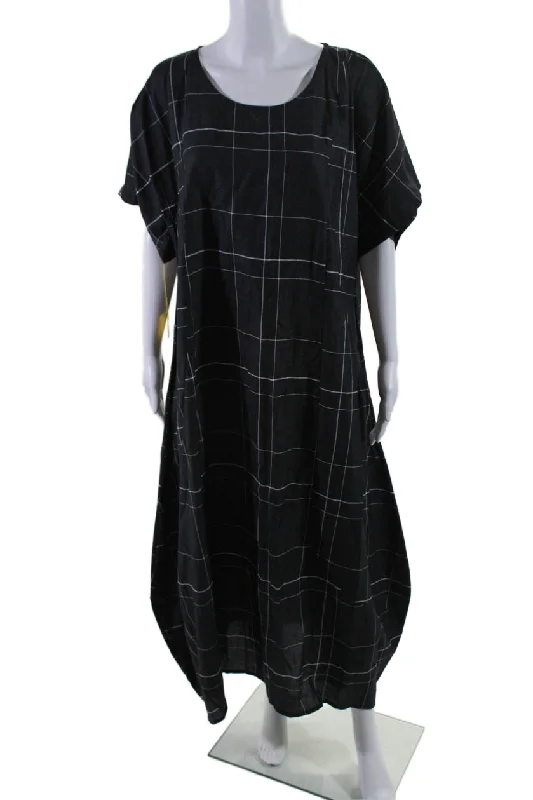 short sleeve midi dress -Trine Kryger Simonsen Womens Black Printed Short Sleeve Mano Dress