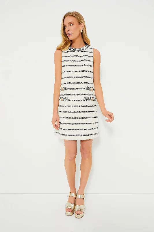 sleeveless beach dress -Navy Stripe Tweed Sleeveless Jackie Dress