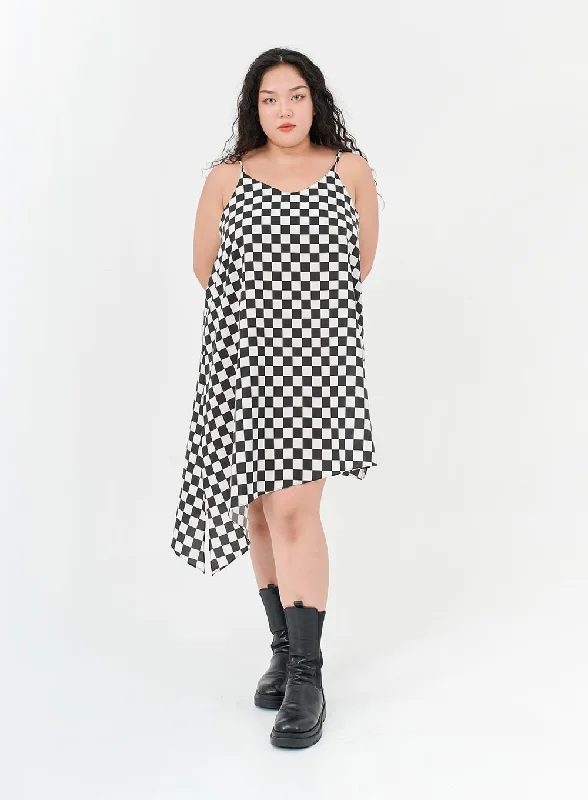 sleeveless A-line formal dress -Plus Checked Sleeveless Dress IG09