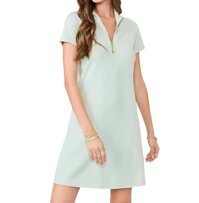 short sleeve trendy dress -Serena Pique Short Sleeve Dress In Sky Teal