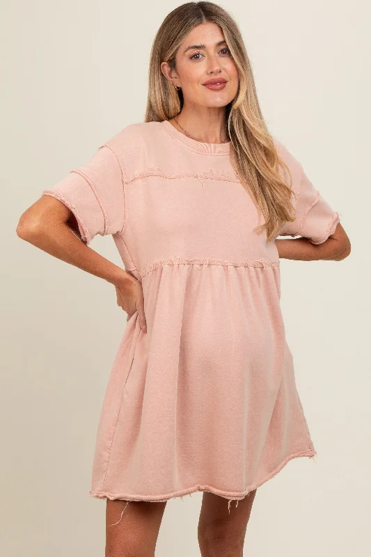 maternity boho chic dress -Mauve Raw Hem Maternity Short Sleeve Dress