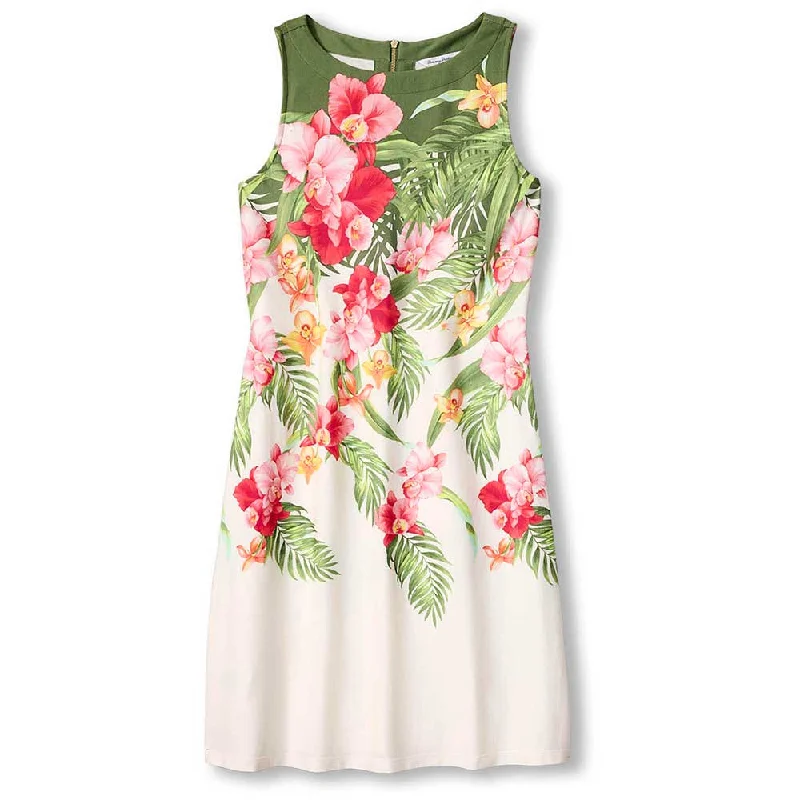 sleeveless beige dress -Tommy Bahama Women's Darcy Fleur De Lei Sleeveless Dress - White