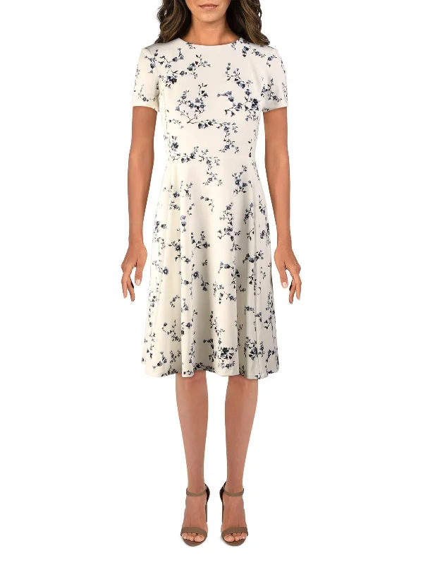 short sleeve chiffon dress -Charley Womens Floral Print Short Sleeves Wear to Work Dress