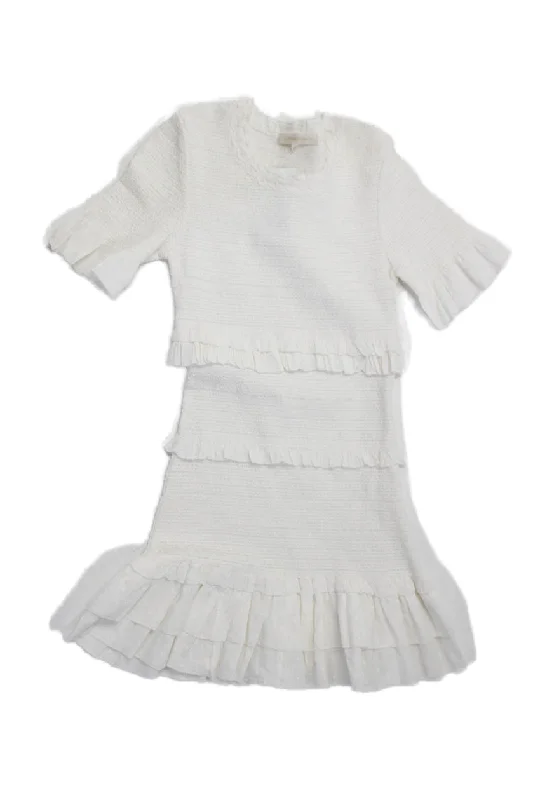 short sleeve pleated dress -Love Shack Fancy Womens Cotton Short Sleeve Ruffle Trim Dress White