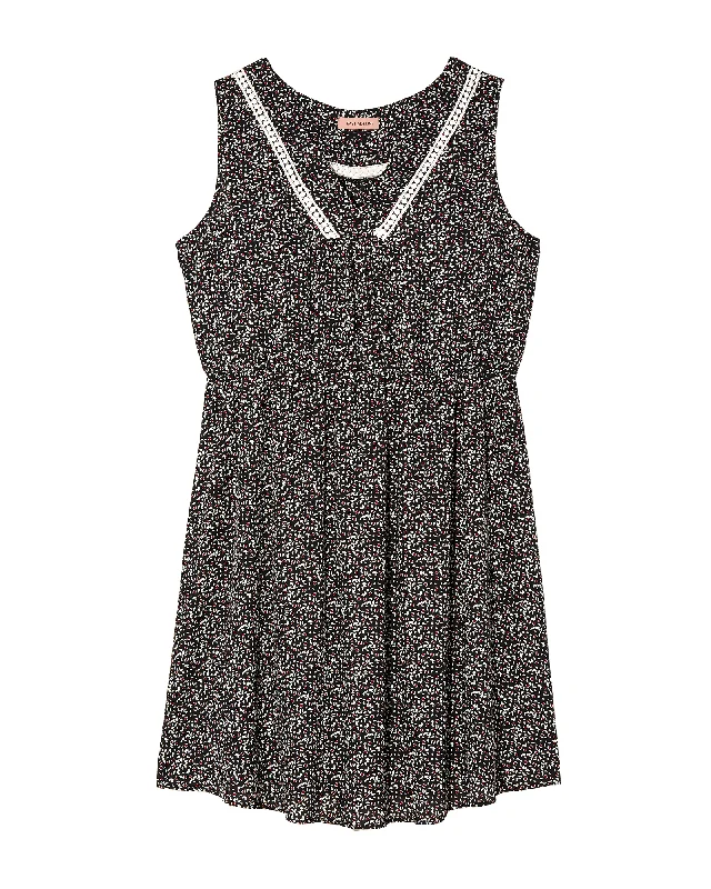 sleeveless lace-up dress -Kelly Sleeveless Dress | Black / White