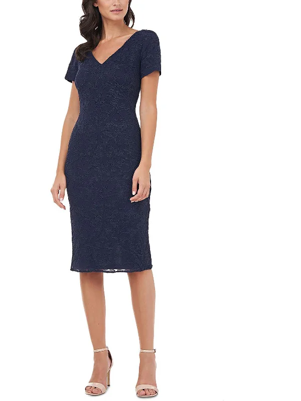 short sleeve travel-friendly dress -Womens V-Neck Short Sleeves Sheath Dress