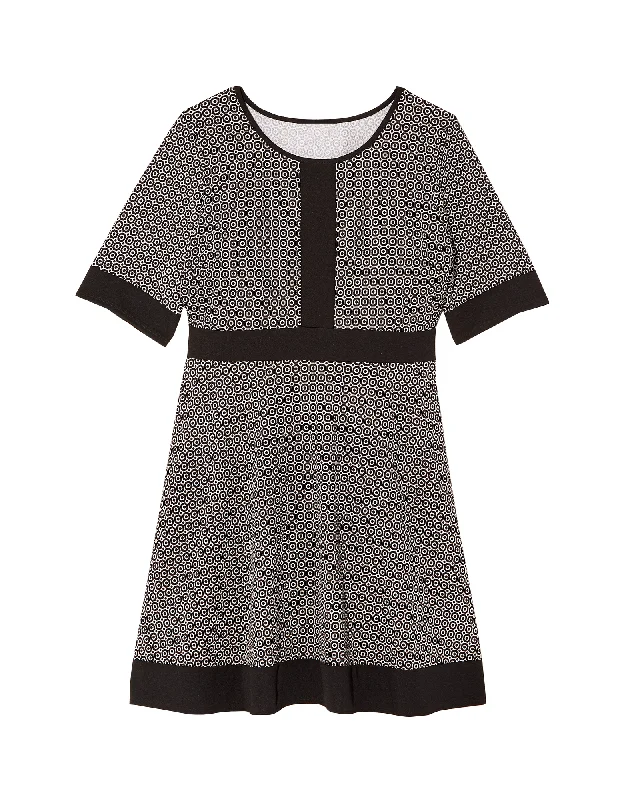 short sleeve party dress -Bandama Short Sleeve Solid Banded Dress | Charcoal Grey / Black