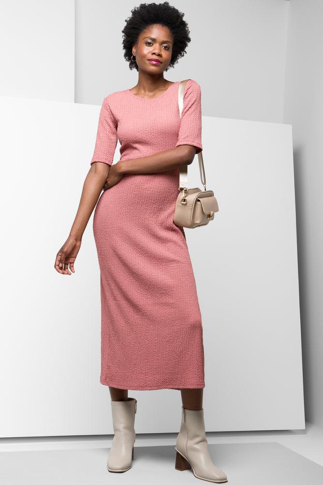 short sleeve breathable dress -Short Sleeve Column Dress Pink