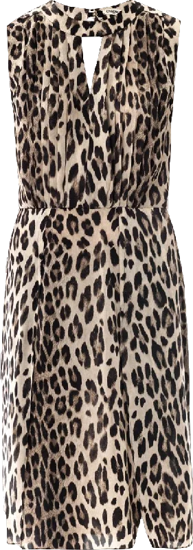 sleeveless princess cut dress -L'agence Beige Leopard Print Sleeveless Dress UK 6