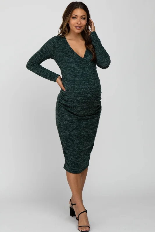 maternity maternity shoot dress -Forest Green Heather Wrap Fitted Maternity Dress