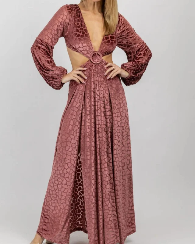 Women's maxi dress everyday plaid -Spotted Velvet Maxi Slit Dress In Mauve | Mauve