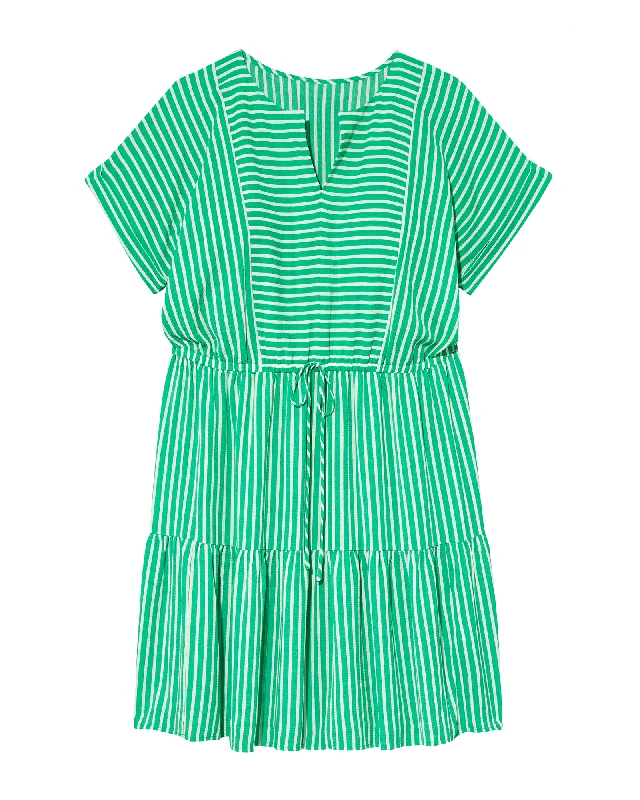 short sleeve square neck dress -Scottsdale Short Sleeve V-Neck Tie Waist Dress | Kelly Green / White