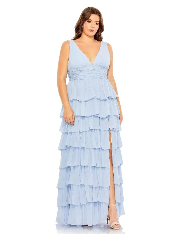 sleeveless empire waist dress -Ruffle Tiered Sleeveless V Neck Gown | Powder Blue