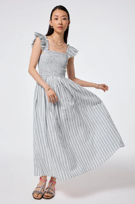 Women's maxi dress summer check -Grey with White Stripe Maxi Sundress