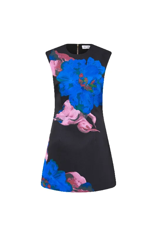 Women's mini dress lightweight denim -Acid Bloom Mini Dress