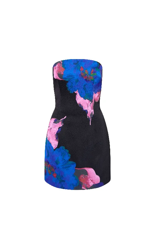 Women's mini dress relaxed suede -Acid Bloom Strapless Mini Dress