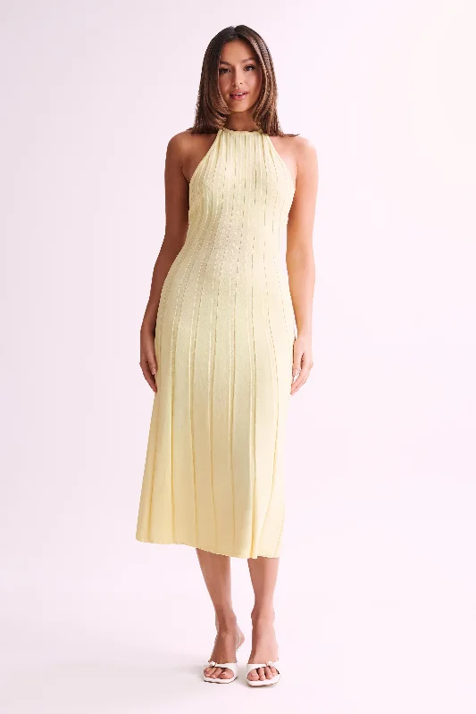 Ladies midi dress concert -Adrienne Halter Neck Midi Dress - Lemon