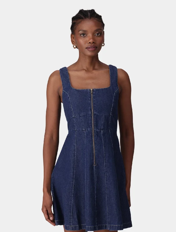 Women's mini dress glitter trim -Allison Mini Denim Dress